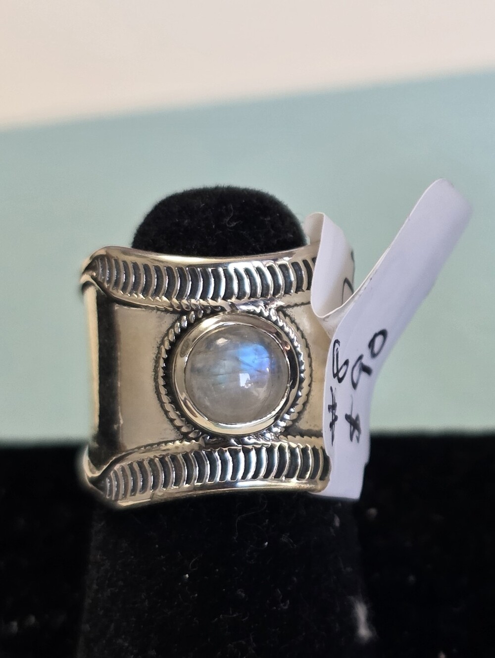 Sterling Silver Moonstone Statement Ring in Gray-Blue
